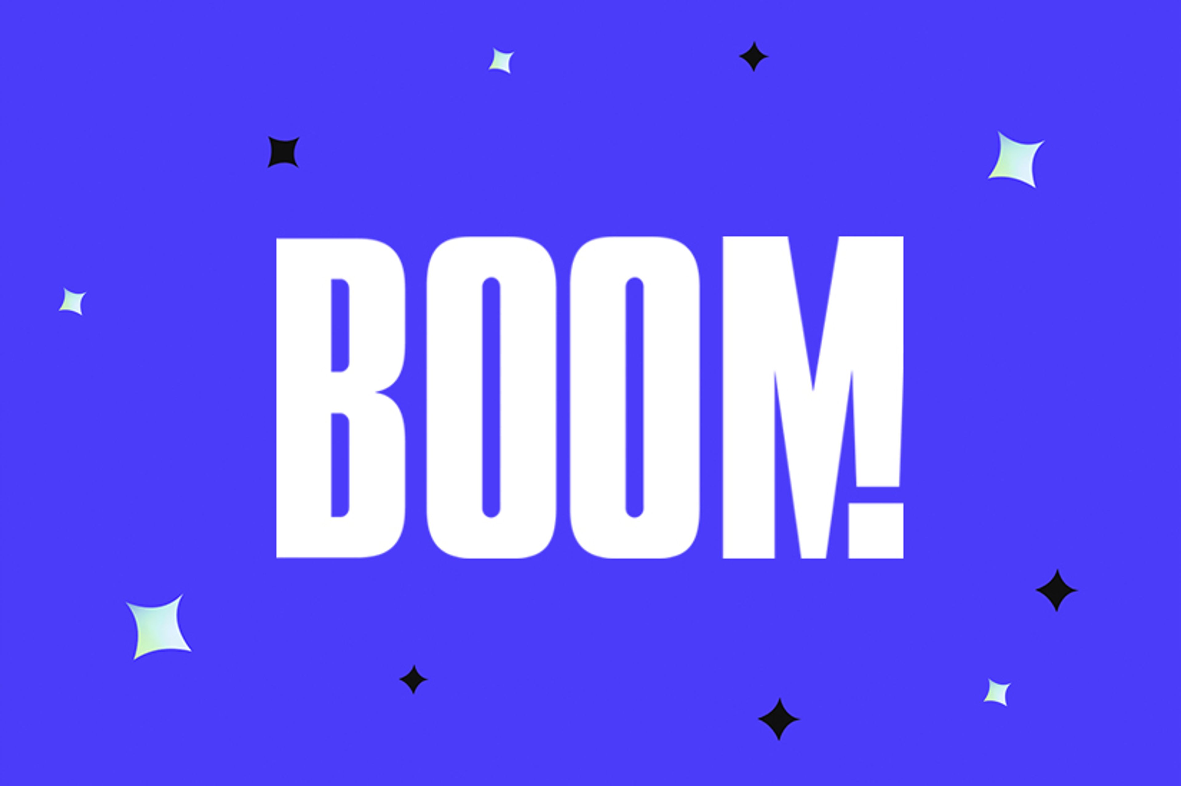 Boom logo against a purple background
