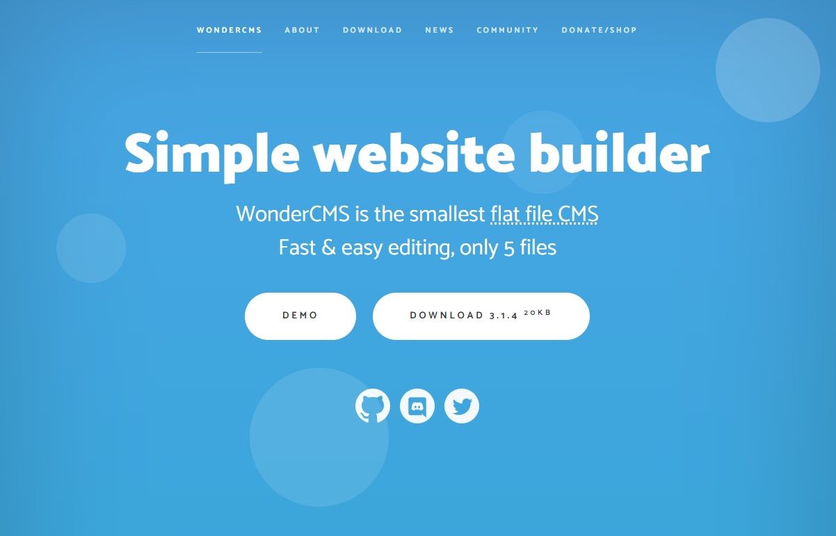 WonderCMS hompage 