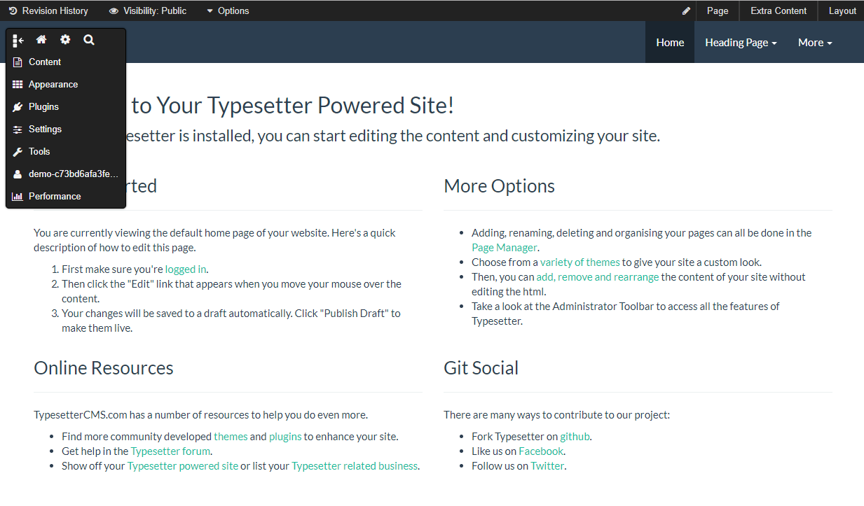 Typesetter Flat File CMS Admin